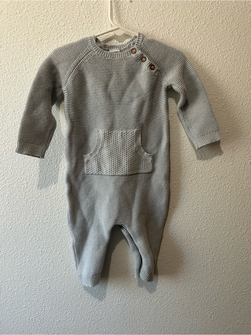 Knit Baby One-Piece Romper in Light Gray